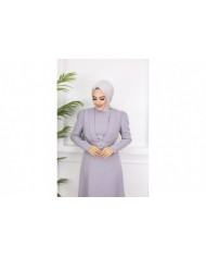 Kelebek Krep Elbise - Açık Gri