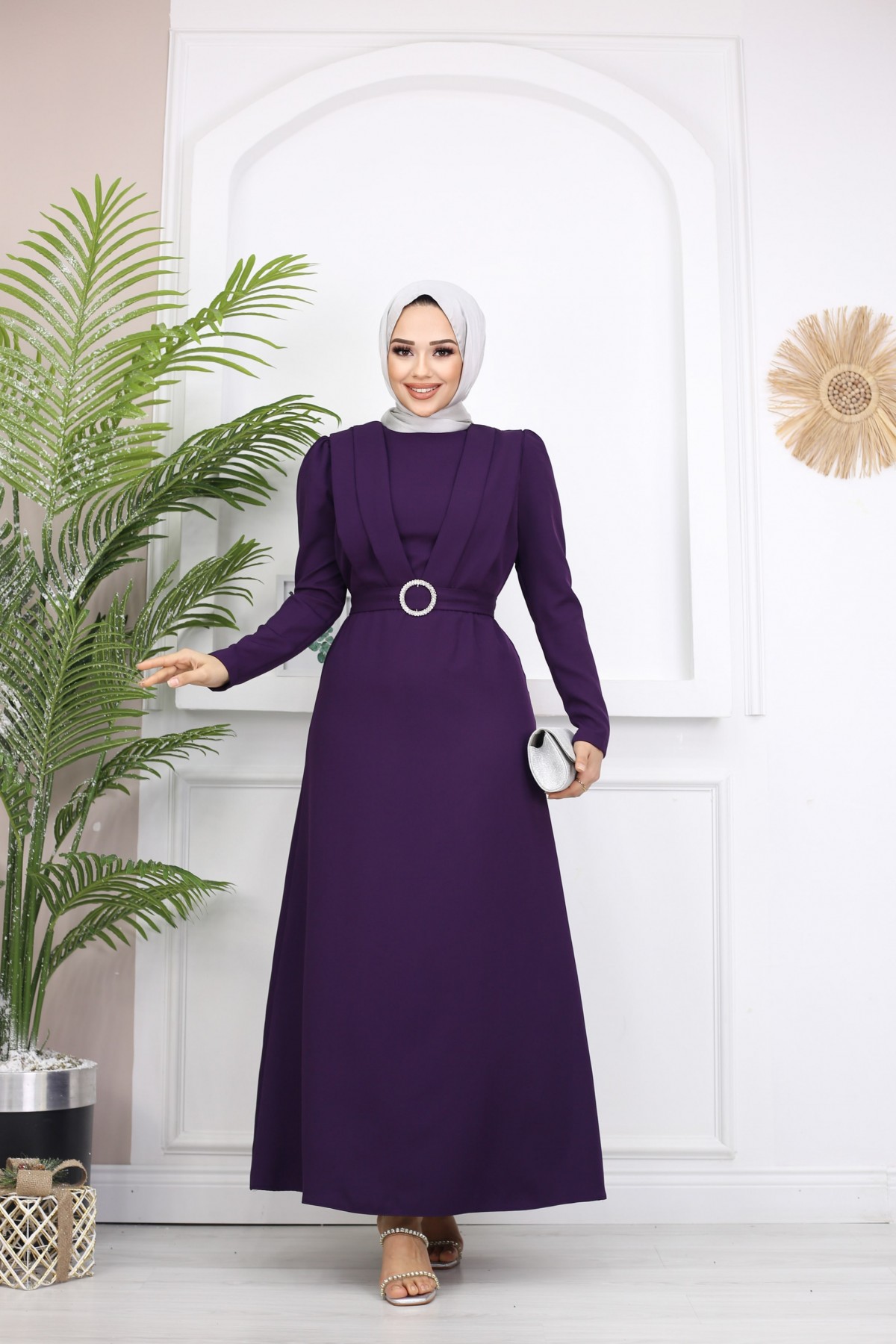 Kelebek Krep Elbise - MOR