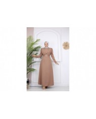 Kelebek Krep Elbise - Camel