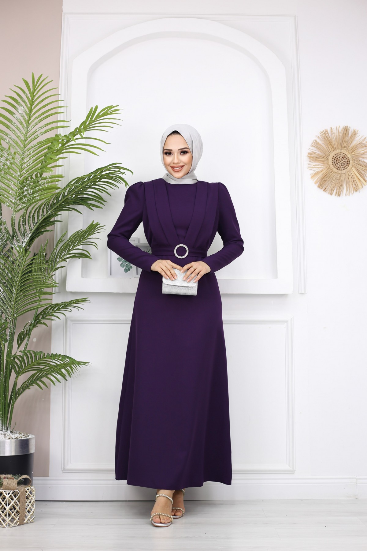 Kelebek Krep Elbise - MOR