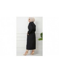 Önü Bağcıklı Trençkot - Siyah