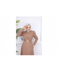Kelebek Krep Elbise - Camel