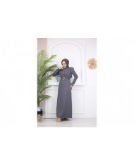 Kelebek Krep Elbise - Gri