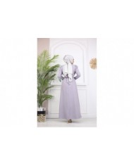 Kelebek Krep Elbise - Açık Gri