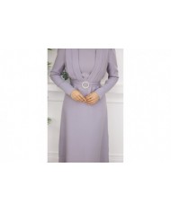 Kelebek Krep Elbise - Açık Gri