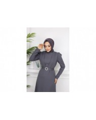 Kelebek Krep Elbise - Gri