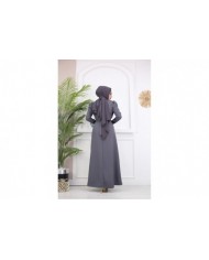 Kelebek Krep Elbise - Gri