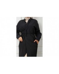 Önü Bağcıklı Trençkot - Siyah