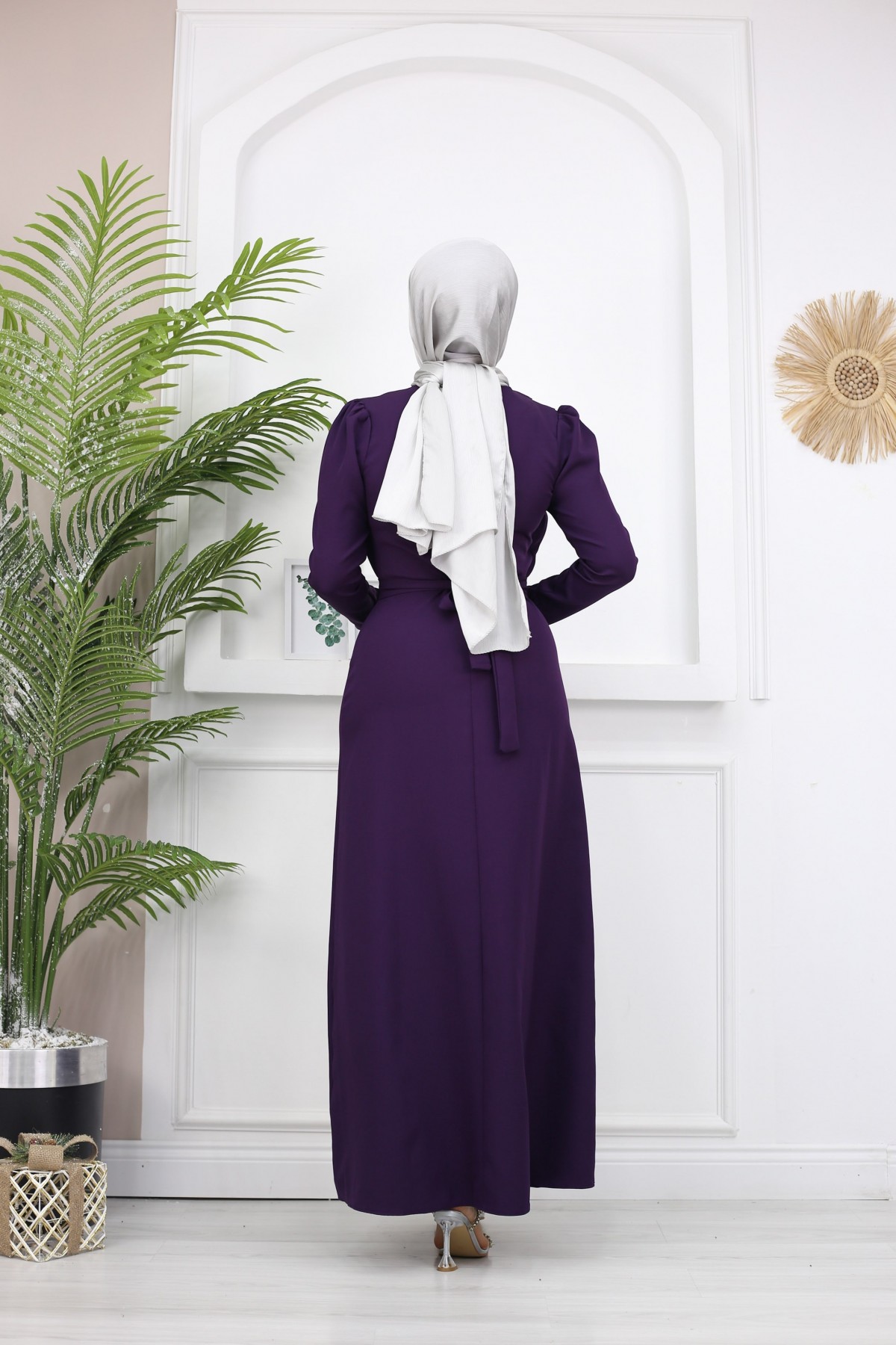 Kelebek Krep Elbise - MOR