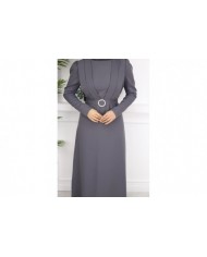 Kelebek Krep Elbise - Gri