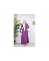 Kelebek Krep Elbise - Lila