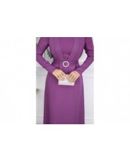 Kelebek Krep Elbise - Lila