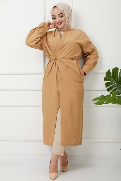 Önü Bağcıklı Trençkot - Bisküvi