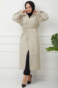 Önü Bağcıklı Trençkot - Taş