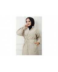 Önü Bağcıklı Trençkot - Taş