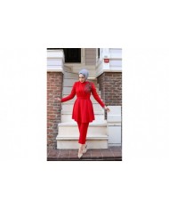 Ulyana Taşlı Takım - Kırmızı