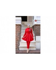 Ulyana Taşlı Takım - Kırmızı