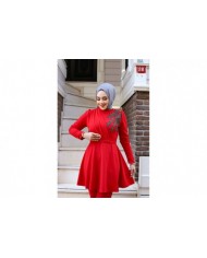 Ulyana Taşlı Takım - Kırmızı