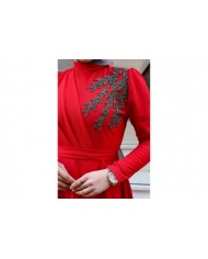 Ulyana Taşlı Takım - Kırmızı