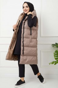 İp Detaylı Şişme Yelek - Vizon