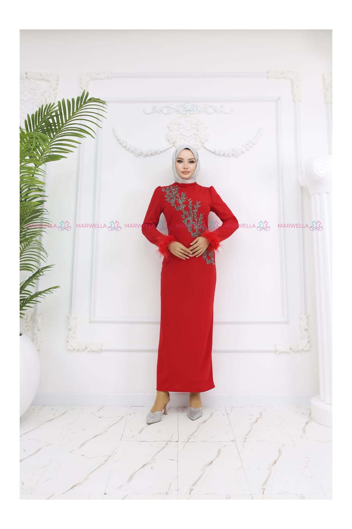 Zerrin Tesettür Abiye - Kırmızı