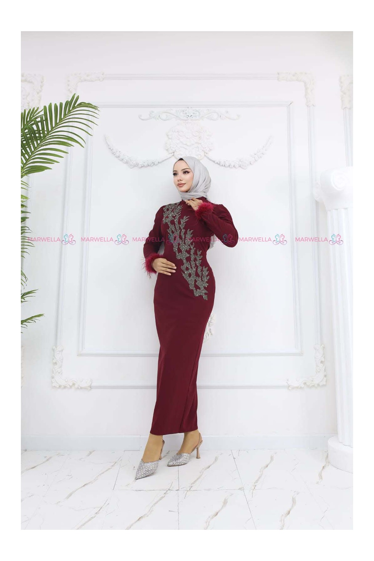 Zerrin Tesettür Abiye - Bordo