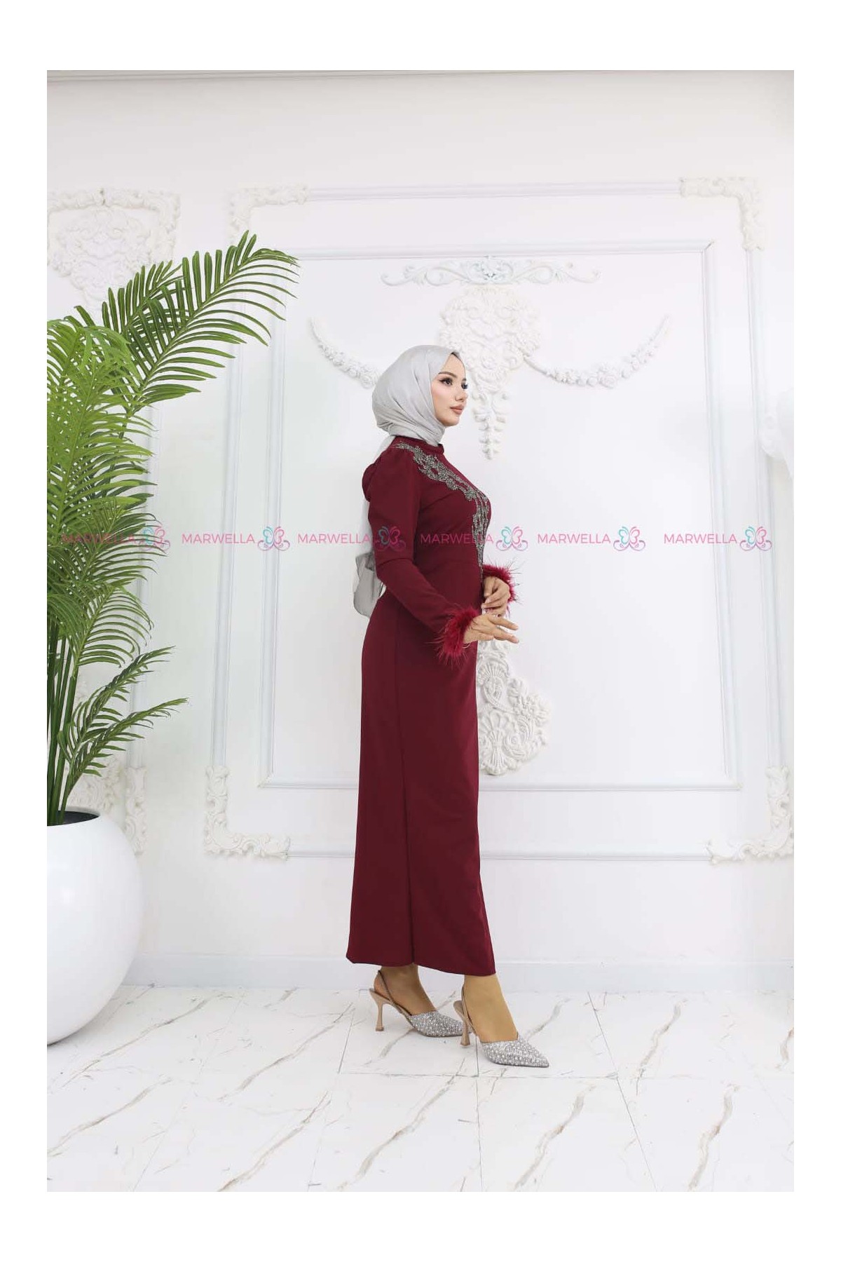 Zerrin Tesettür Abiye - Bordo
